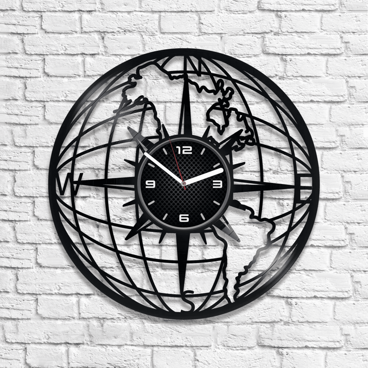Compass Vinyl Record Round Clock Modern Art For Office Compass Wall Decor Travel Artwork Wedding Gift For Couple Travel Lover Gift