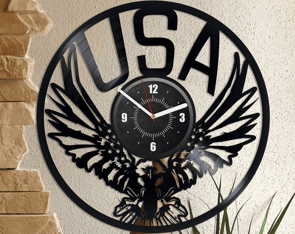 Eagle Vinyl Record Black Wall Clock Patriotic Wall Art American Decor House Decor For Living Room Retirement Gifts For Men