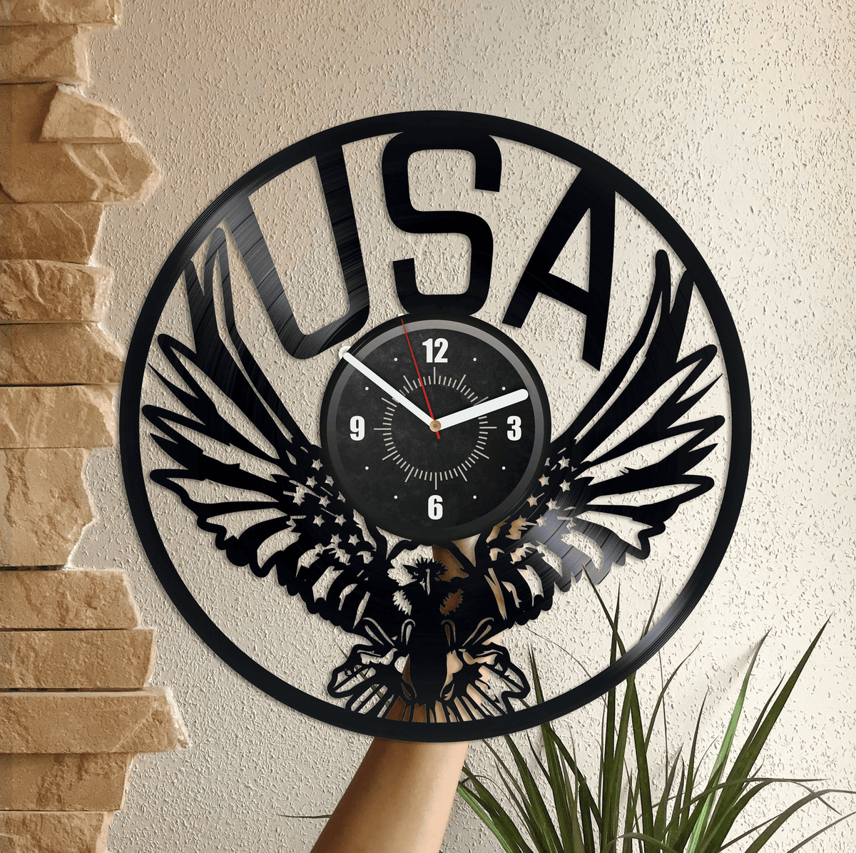 Eagle Vinyl Record Black Wall Clock Patriotic Wall Art American Decor House Decor For Living Room Retirement Gifts For Men