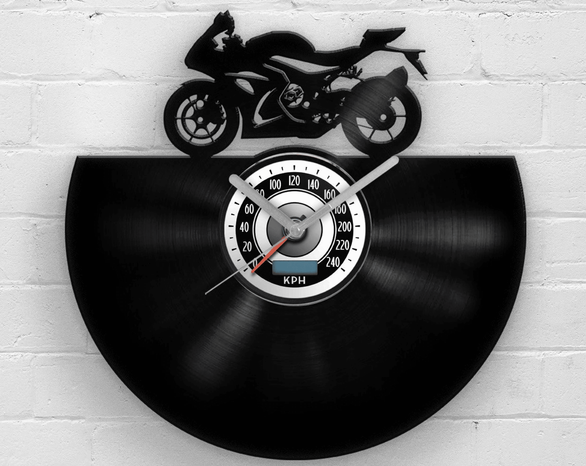 Gift for Dad, Father's Day Gifts, Racing Motorbike, Retro Clock, Old Motorcycle, Vinyl Clocks, Man Cave Art, Decor for Men, Garage Wall Sign