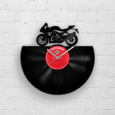 Gift for Dad, Father's Day Gifts, Racing Motorbike, Retro Clock, Old Motorcycle, Vinyl Clocks, Man Cave Art, Decor for Men, Garage Wall Sign
