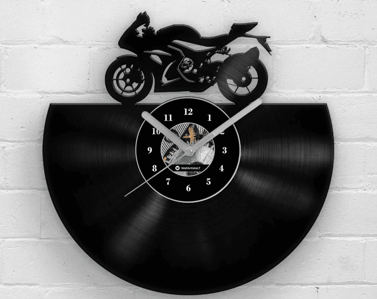 Gift for Dad, Father's Day Gifts, Racing Motorbike, Retro Clock, Old Motorcycle, Vinyl Clocks, Man Cave Art, Decor for Men, Garage Wall Sign