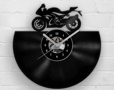 Gift for Dad, Father's Day Gifts, Racing Motorbike, Retro Clock, Old Motorcycle, Vinyl Clocks, Man Cave Art, Decor for Men, Garage Wall Sign