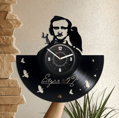 Edgar Allan Poe Vinyl Record Black Wall Clock Poetry Wall Art Unusual Decor For Living Room Bookworm Art Wedding Gift For Teacher