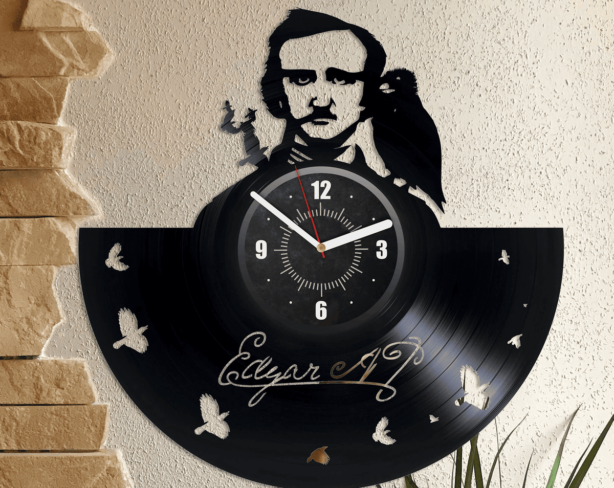 Edgar Allan Poe Vinyl Record Black Wall Clock Poetry Wall Art Unusual Decor For Living Room Bookworm Art Wedding Gift For Teacher
