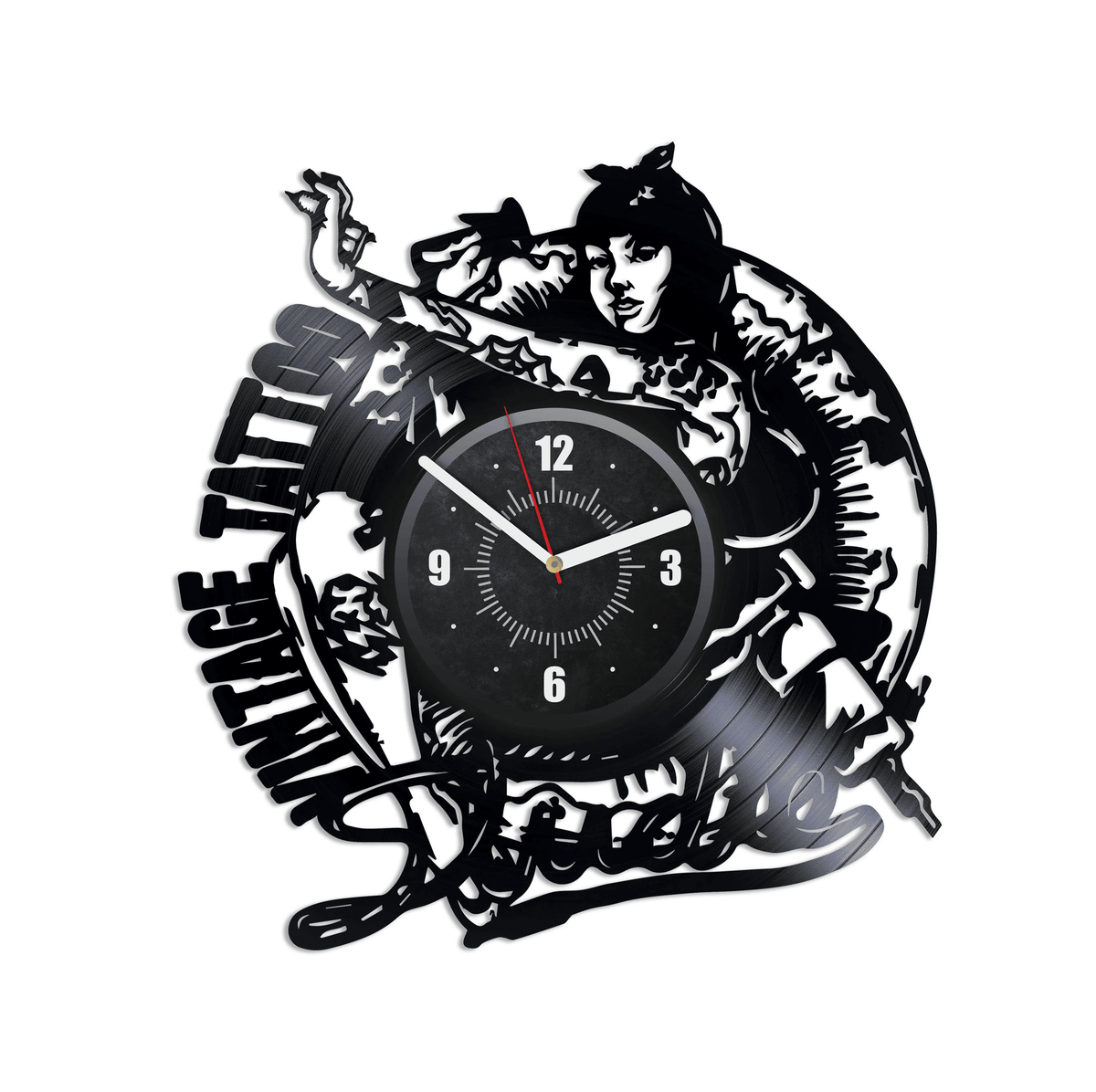 Tattoo Studio Vinyl Record Wall Clock Tattoo Girl Unique Tattoo Room Decor Tattoo Wall Art Gift For Tattoo Artist New Year Gift For Man
