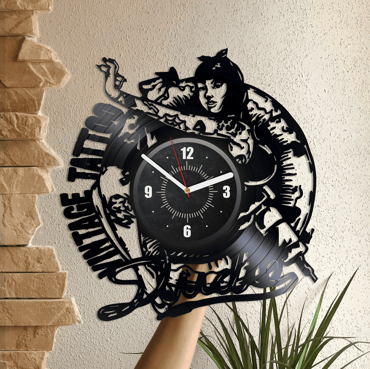 Tattoo Studio Vinyl Record Wall Clock Tattoo Girl Unique Tattoo Room Decor Tattoo Wall Art Gift For Tattoo Artist New Year Gift For Man