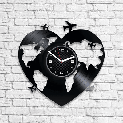 Love Traveling Large Vinyl Record Clock Contemporary Bedroom D���������cor Handmade Wall Hanging Art Wedding Gift for Newlywed