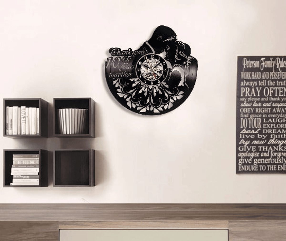 10 Year Anniversary Vinyl Record Clock, Gift For Married Couple, Romantic Gift For Friends, Cute Decor For Family, Couple Gifts Ideas