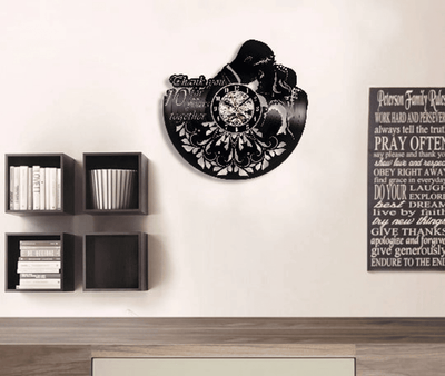 10 Year Anniversary Vinyl Record Clock, Gift For Married Couple, Romantic Gift For Friends, Cute Decor For Family, Couple Gifts Ideas
