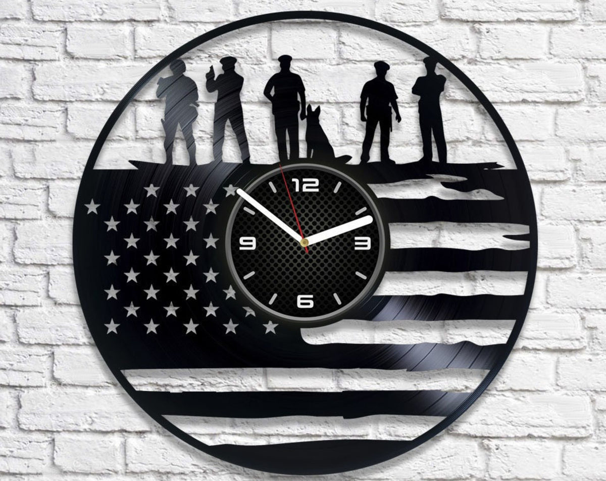 Police Vinyl Record Unique Clock Wall Decor For Office Original Art Police Officer Retirement Gift For Coworker
