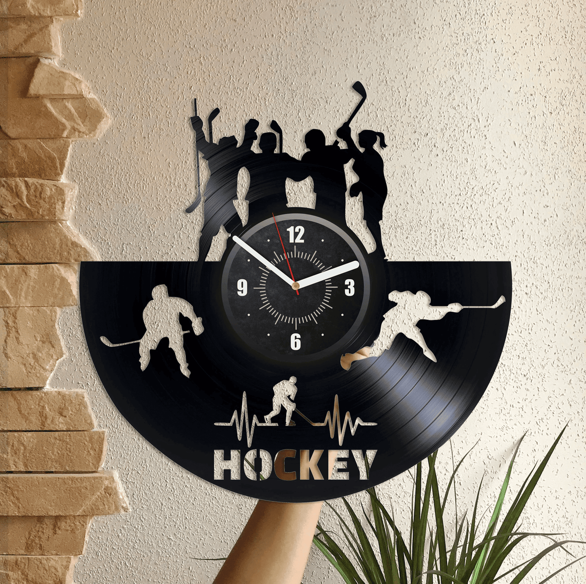 Hockey Team Vinyl Record Handmade Wall Clock Wall Art For Sports Fan Teenager Room Decor Hockey Team Gifts Winter Holiday Gift