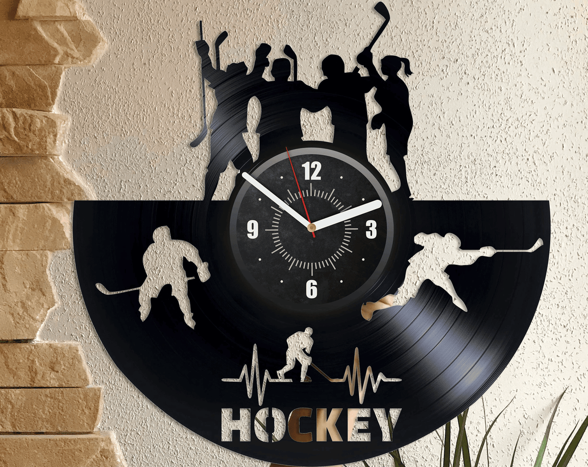 Hockey Team Vinyl Record Handmade Wall Clock Wall Art For Sports Fan Teenager Room Decor Hockey Team Gifts Winter Holiday Gift