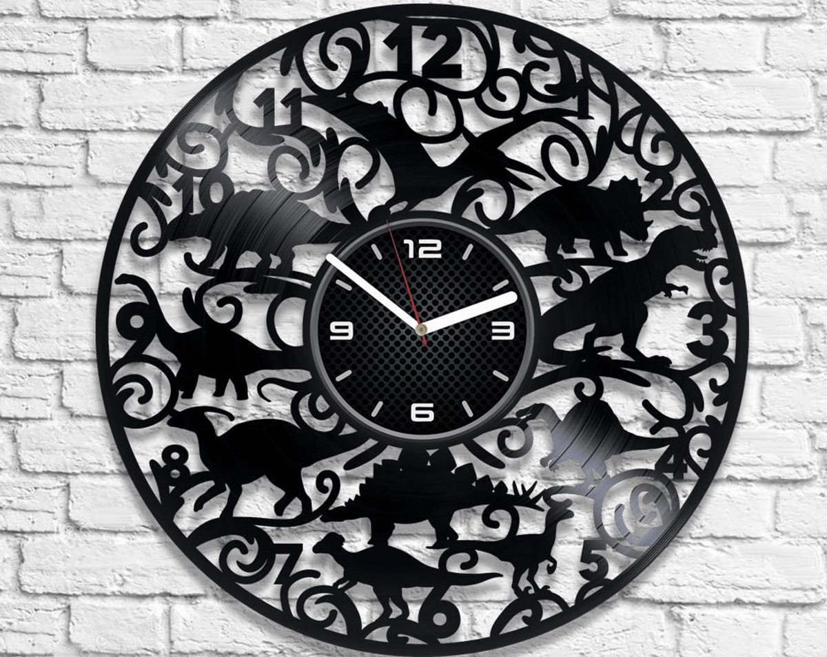 Cute Dinos Vinyl Record Round Clock Dinosaurs Art Dinosaur Decor For Boys Room Funny Animal Wall Art Xmas Gift For Kids