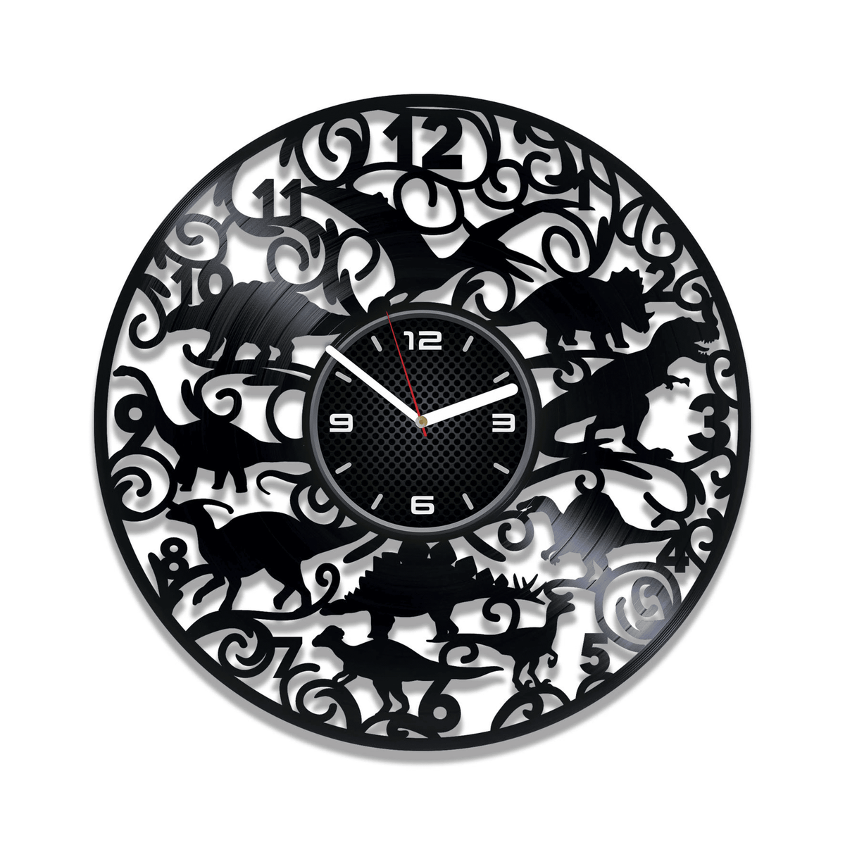 Cute Dinos Vinyl Record Round Clock Dinosaurs Art Dinosaur Decor For Boys Room Funny Animal Wall Art Xmas Gift For Kids