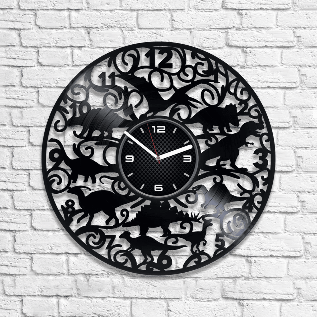Cute Dinos Vinyl Record Round Clock Dinosaurs Art Dinosaur Decor For Boys Room Funny Animal Wall Art Xmas Gift For Kids