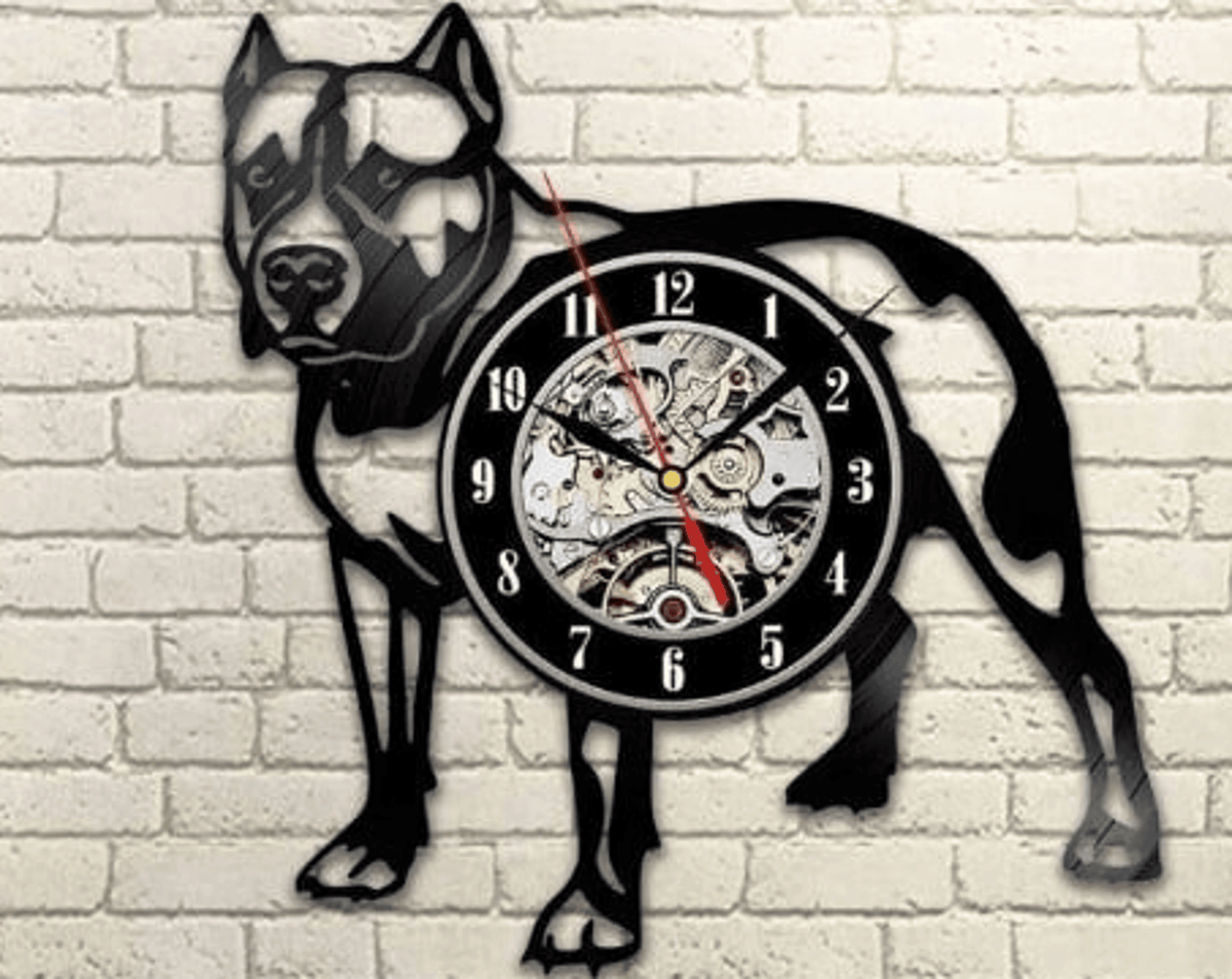 Pitbull Vinyl Record Creative Wall Clock, Dogs Wall Decor, Hallway Decor Wall, Original Art For Pets, Dogs Lovers, New Year Gift For Women