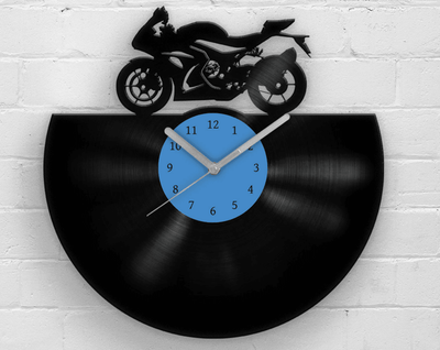 Gift for Dad, Father's Day Gifts, Racing Motorbike, Retro Clock, Old Motorcycle, Vinyl Clocks, Man Cave Art, Decor for Men, Garage Wall Sign