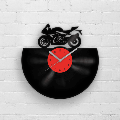 Gift for Dad, Father's Day Gifts, Racing Motorbike, Retro Clock, Old Motorcycle, Vinyl Clocks, Man Cave Art, Decor for Men, Garage Wall Sign