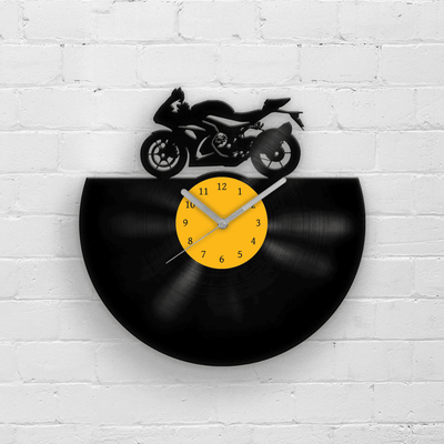 Gift for Dad, Father's Day Gifts, Racing Motorbike, Retro Clock, Old Motorcycle, Vinyl Clocks, Man Cave Art, Decor for Men, Garage Wall Sign