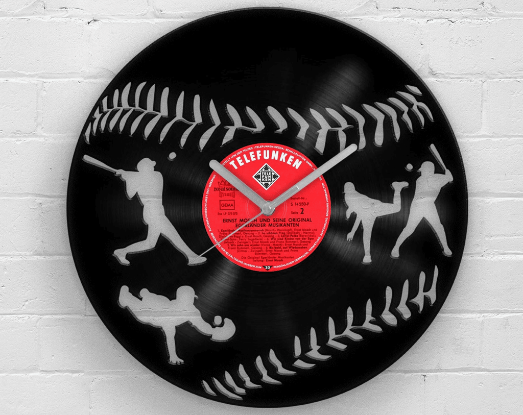 Baseball Fan Gift, Vinyl Clock, Best Gifts for Him, Present for Son, Man Cave Artwork, Wall Decor for Men, Game Day, Garage Decoration
