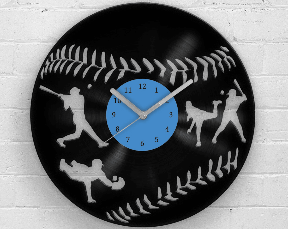 Baseball Fan Gift, Vinyl Clock, Best Gifts for Him, Present for Son, Man Cave Artwork, Wall Decor for Men, Game Day, Garage Decoration