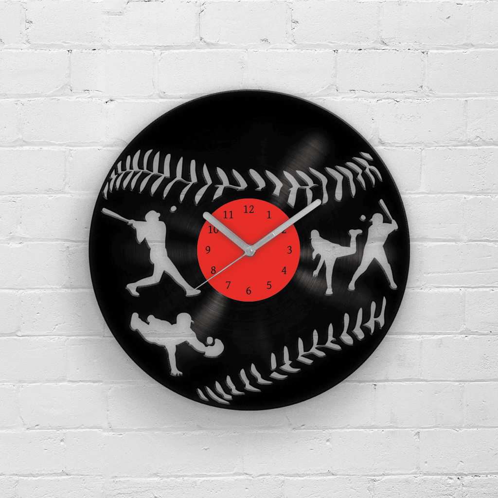 Baseball Fan Gift, Vinyl Clock, Best Gifts for Him, Present for Son, Man Cave Artwork, Wall Decor for Men, Game Day, Garage Decoration