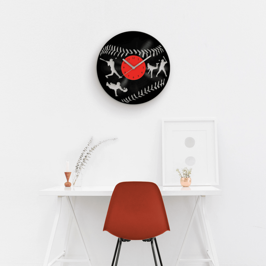 Baseball Fan Gift, Vinyl Clock, Best Gifts for Him, Present for Son, Man Cave Artwork, Wall Decor for Men, Game Day, Garage Decoration