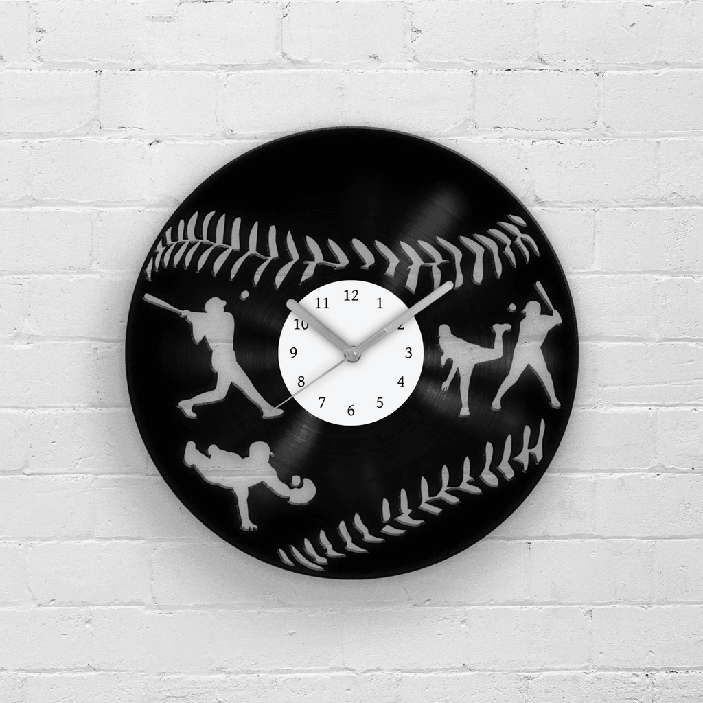 Baseball Fan Gift, Vinyl Clock, Best Gifts for Him, Present for Son, Man Cave Artwork, Wall Decor for Men, Game Day, Garage Decoration