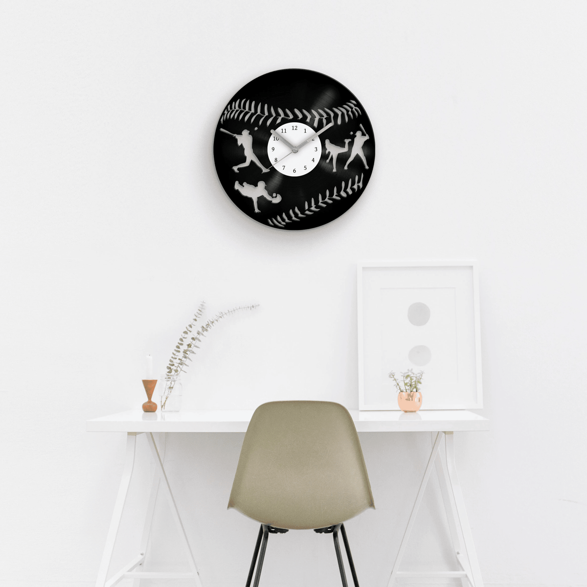 Baseball Fan Gift, Vinyl Clock, Best Gifts for Him, Present for Son, Man Cave Artwork, Wall Decor for Men, Game Day, Garage Decoration