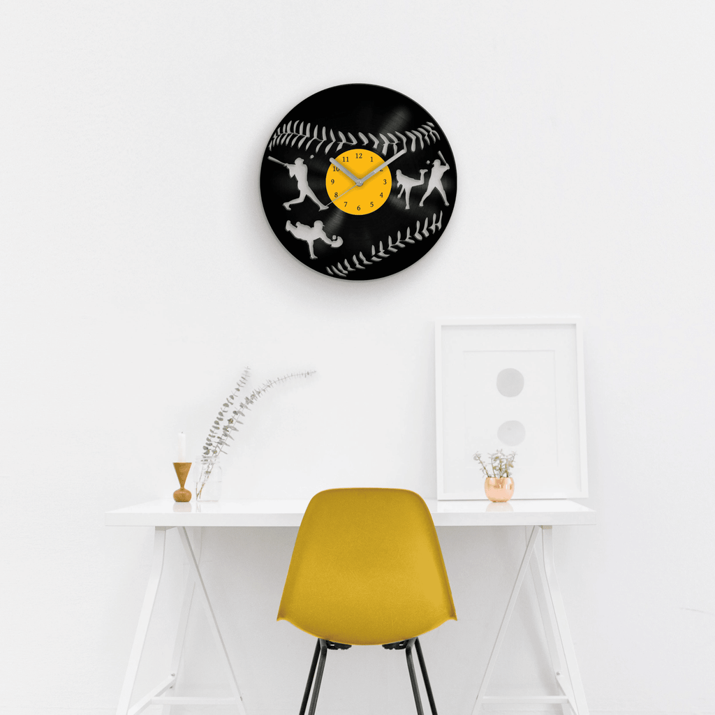 Baseball Fan Gift, Vinyl Clock, Best Gifts for Him, Present for Son, Man Cave Artwork, Wall Decor for Men, Game Day, Garage Decoration