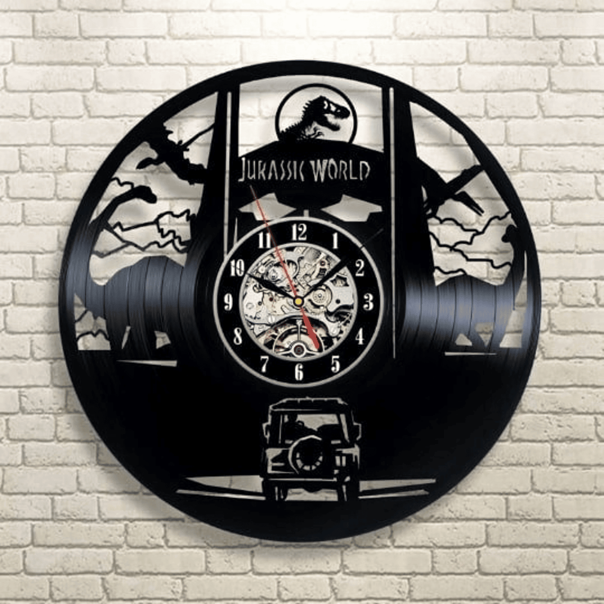Jurassic World Vinyl Record Round Clock, Dinosaur Artwork, Wall Art For Kids, Dinosaur Room Decor For Boys, New Home Gift For Family
