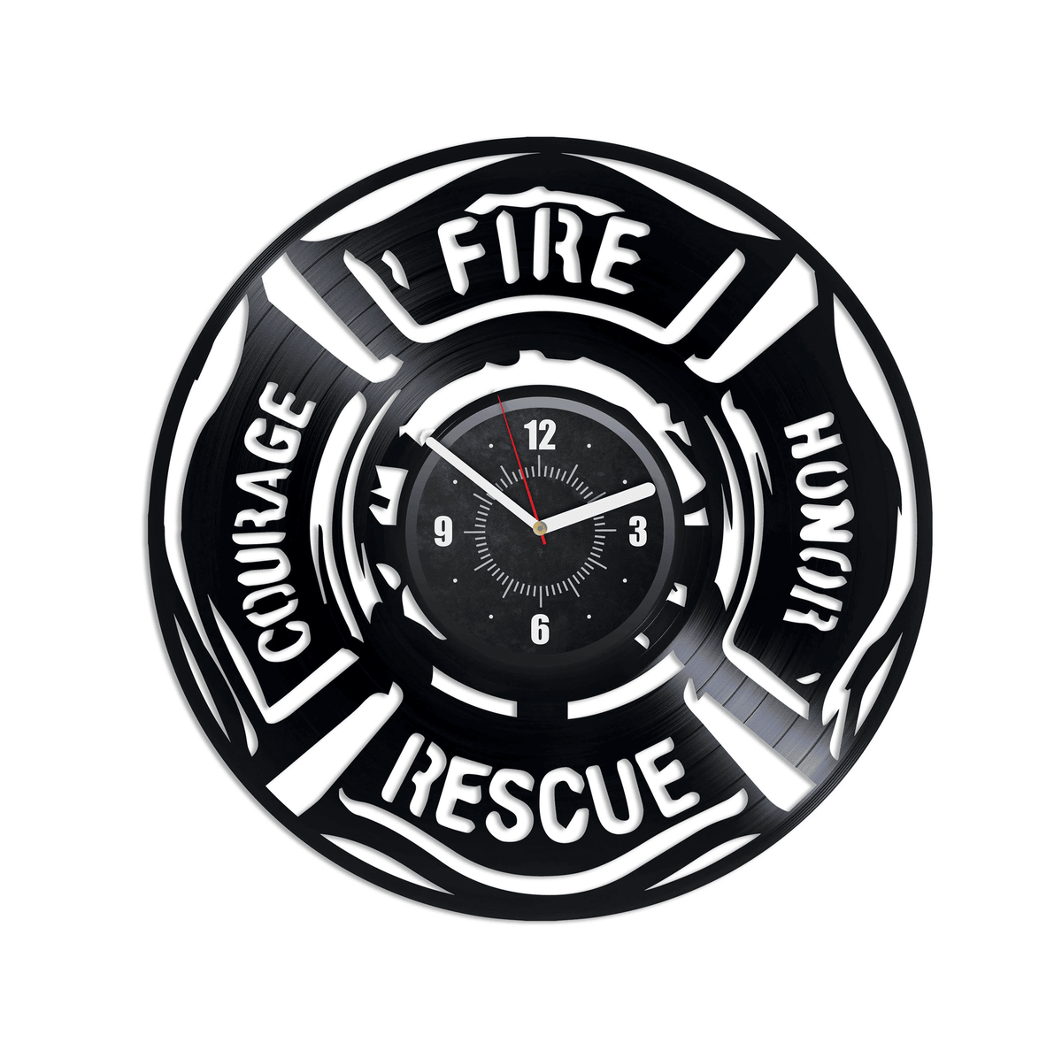 Fire Department Vinyl Record Round Wall Clock Fire Rescue Office Wall Decor For Men Laser Cut Art Fireman Gift Retirement Gifts For Women