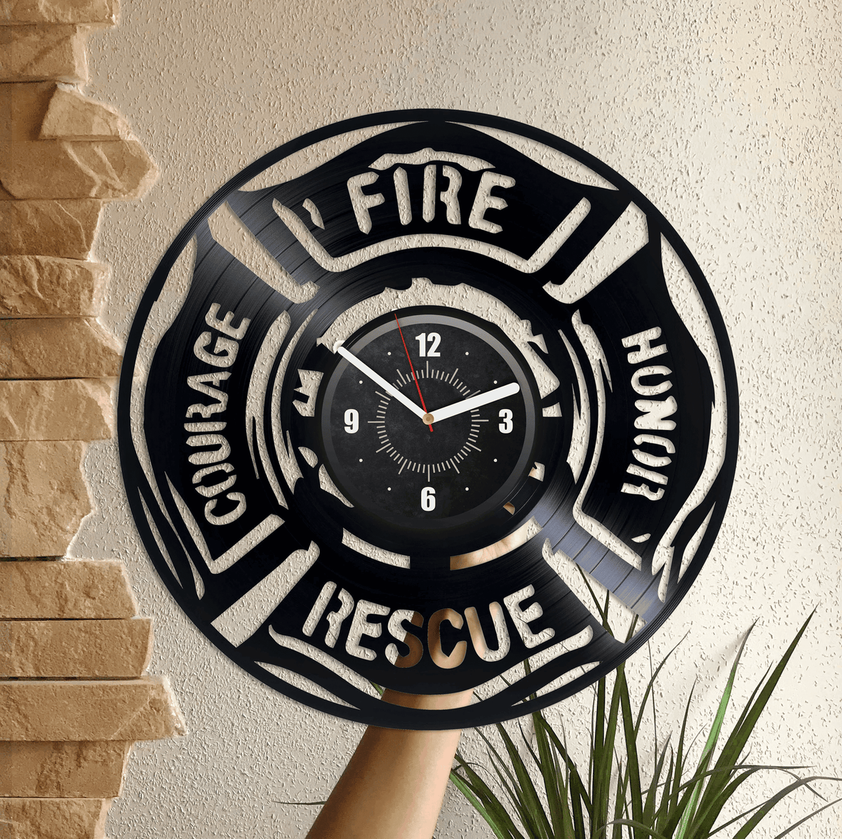 Fire Department Vinyl Record Round Wall Clock Fire Rescue Office Wall Decor For Men Laser Cut Art Fireman Gift Retirement Gifts For Women