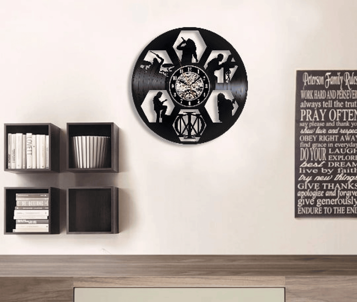 Metal Band Vinyl Record Black Clock, Rock Wall Art, Decor For Man Room, Music Band, Anniversary Gift For Him