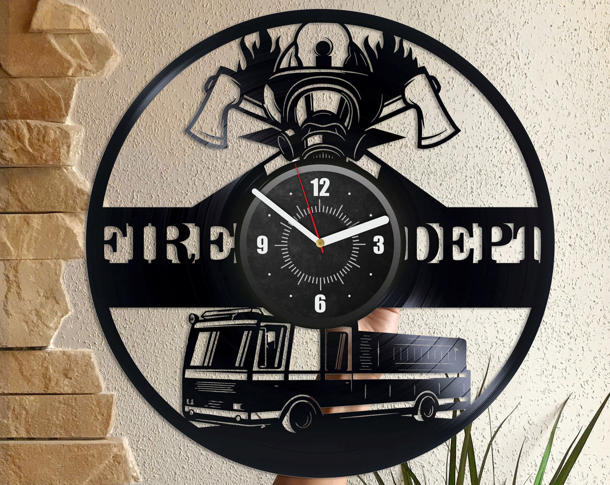 Fire Department Vinyl Record Round Wall Clock Fire Station Original Wall Decor For Office Gift For Coworker Housewarming Gift Ideas