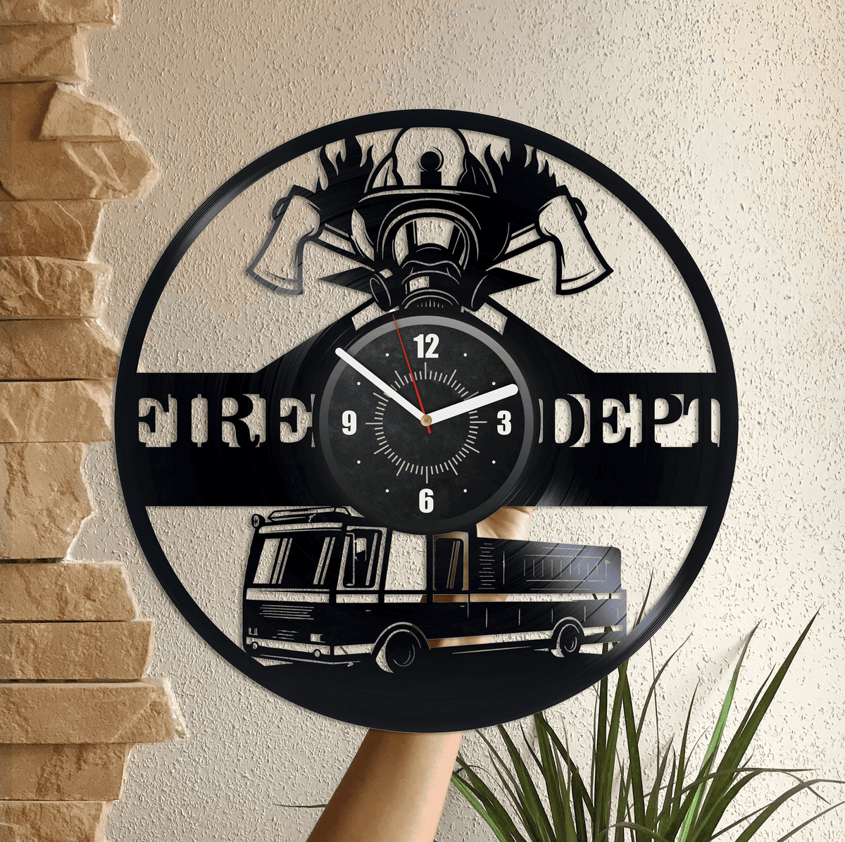 Fire Department Vinyl Record Round Wall Clock Fire Station Original Wall Decor For Office Gift For Coworker Housewarming Gift Ideas