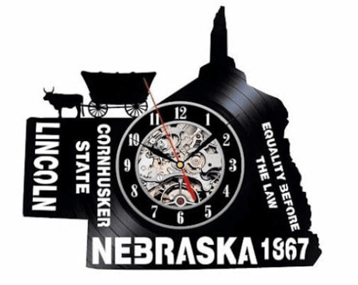 Nebraska Vinyl Record Handmade Wall Clock, Retro Decor For Living Room, Laser Cut Wall Art, City Artwork, Birthday Gift For Grandparents