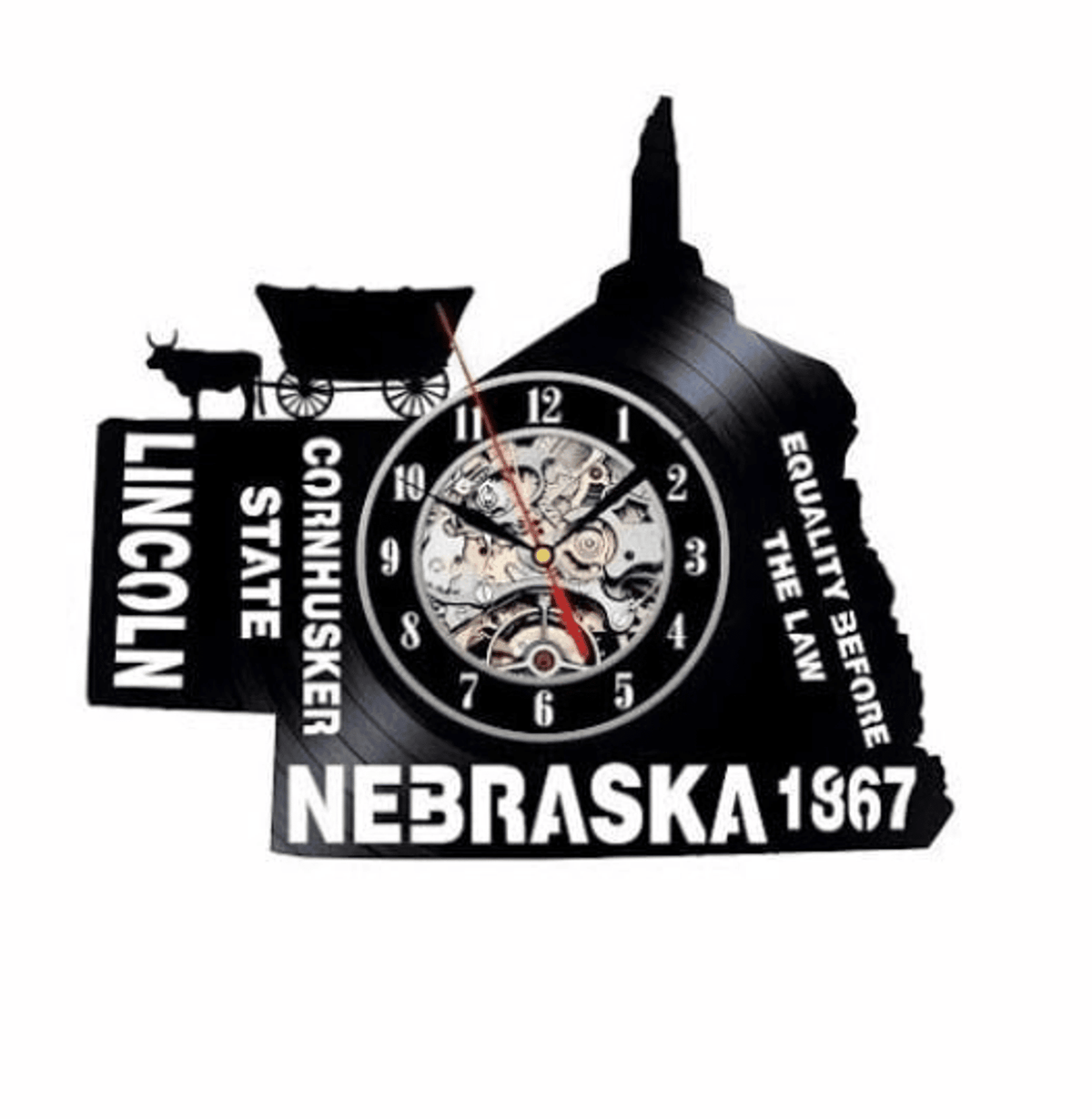 Nebraska Vinyl Record Handmade Wall Clock, Retro Decor For Living Room, Laser Cut Wall Art, City Artwork, Birthday Gift For Grandparents
