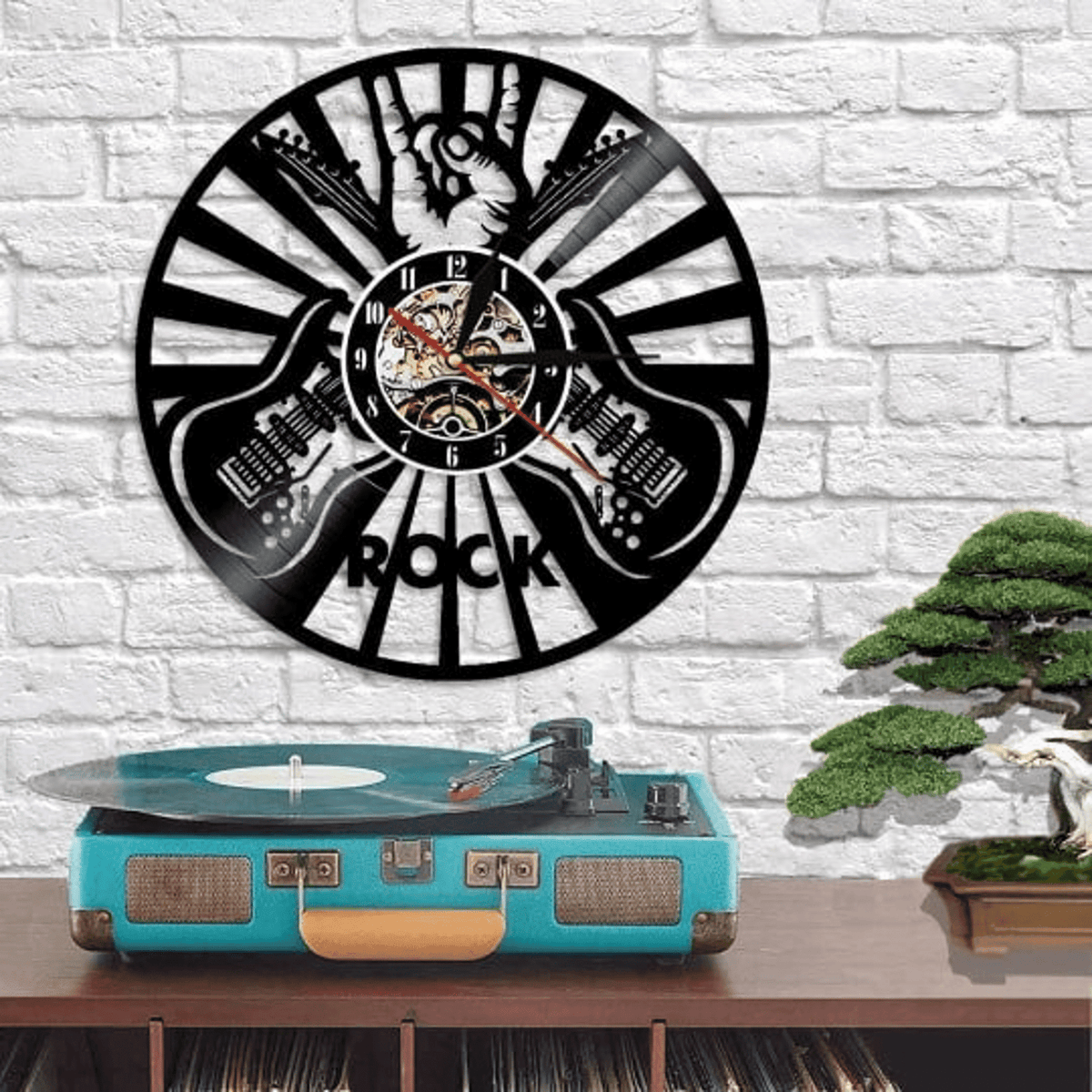 ROCK Vinyl Record Music Wall Clock Rock Star Decor Wall Art For Teenager Rock Lovers Gifts Holiday Gift For Father