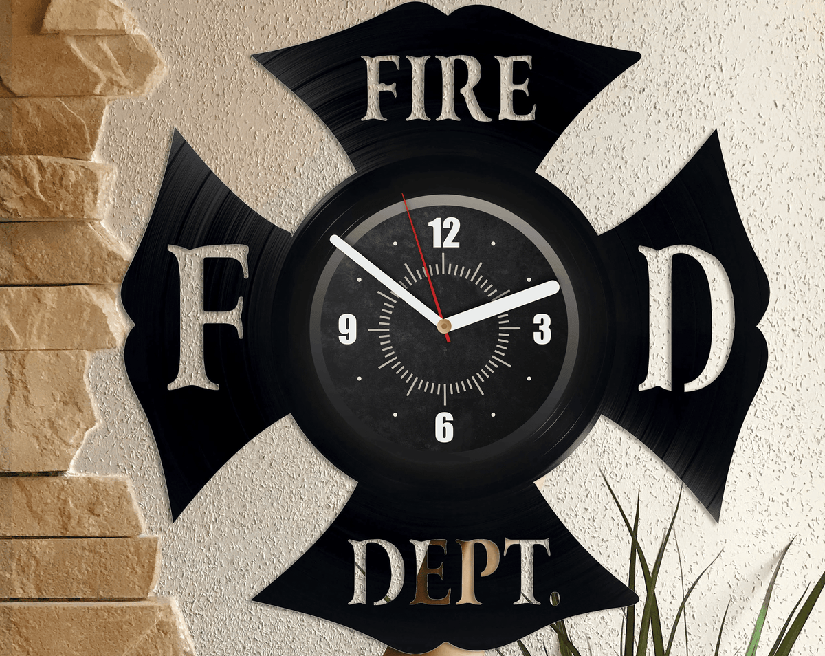 Fire Department Vinyl Record Silent Wall Clock Fireman Gift Wall Decor For Office Modern Firefighter Logo Retirement Gifts For Coworker