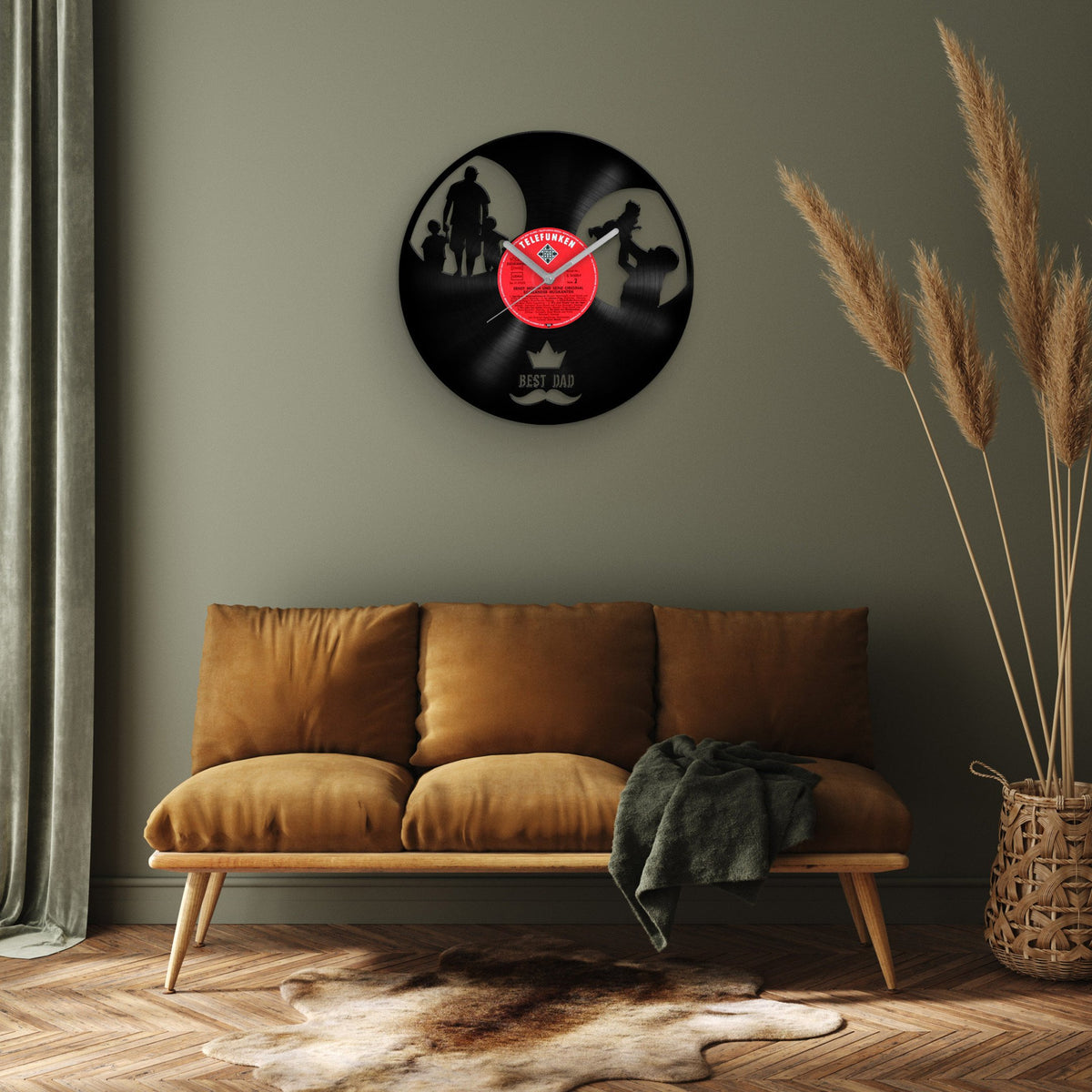 Best Dad Gifts, Father's Day Gift, Wall Decor for Father, Newborn Present for Him, Vinyl Clock, Family Silhouette, Two Sons Portrait, Baby