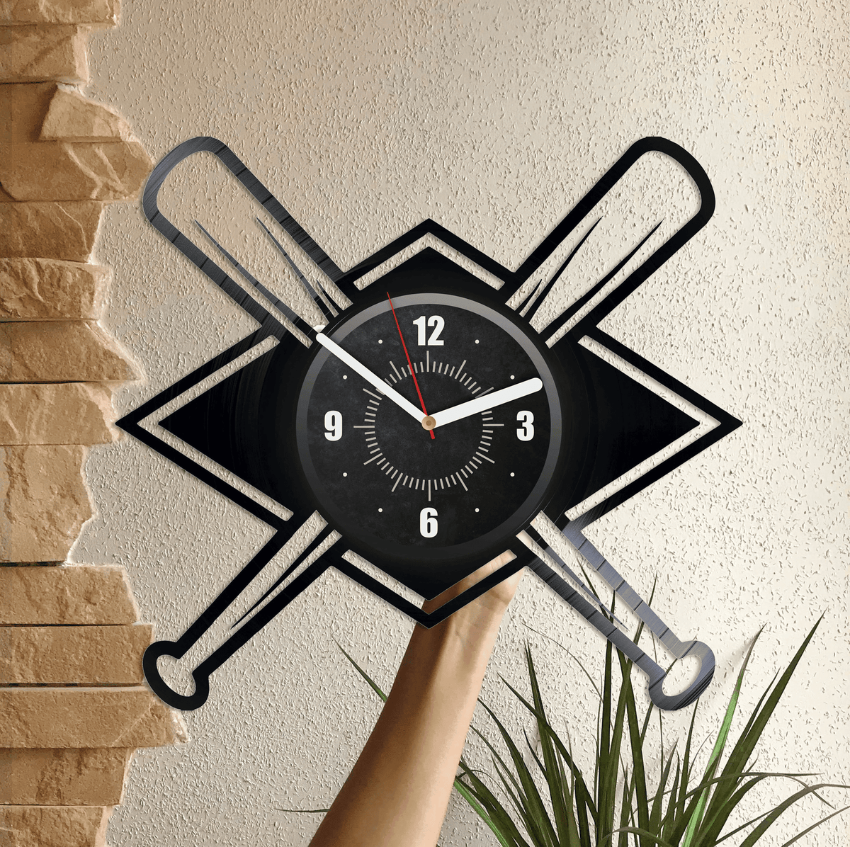 Baseball Bat Vinyl Record Large Wall Clock Sports Wall Decor For Boys Room Minimalist Artwork Baseball Decorations Wedding Gift For Groom