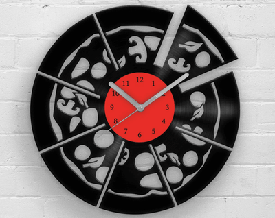 PIZZA - Vinyl Clock, Pizza Wall Art, Caf� Wall Decor, Cafe Wall Decor, Wall Hanging for Pizzeria, Restaurant Wall Clock, Housewarming Gifts