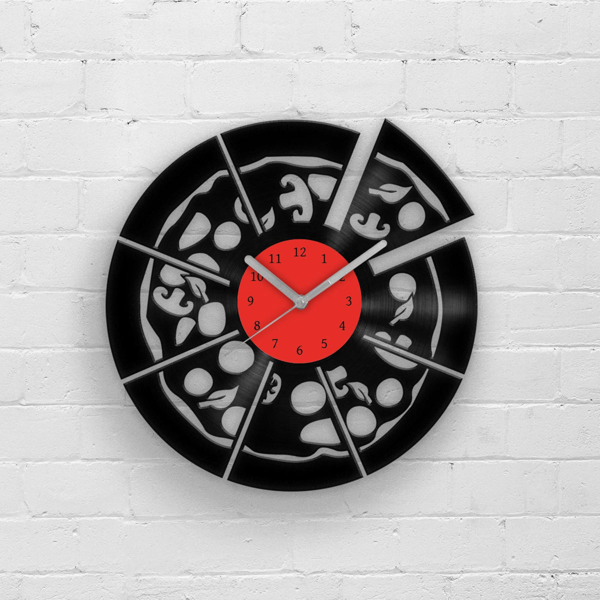 PIZZA - Vinyl Clock, Pizza Wall Art, Caf� Wall Decor, Cafe Wall Decor, Wall Hanging for Pizzeria, Restaurant Wall Clock, Housewarming Gifts