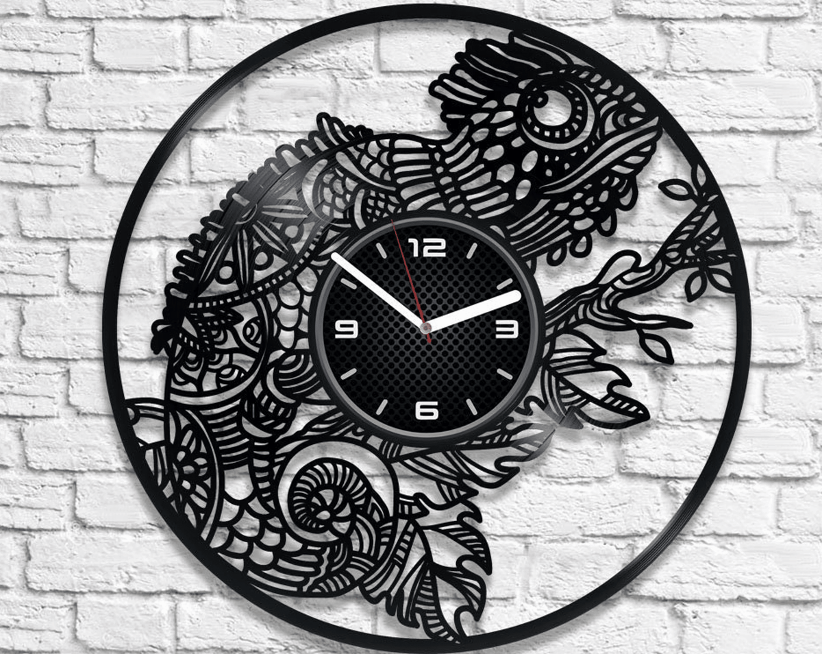 Chameleon Vinyl Record Round Clock Animals Wall Art Cute Decor For Playroom Chameleon Decor Creative Wedding Gift For Couple