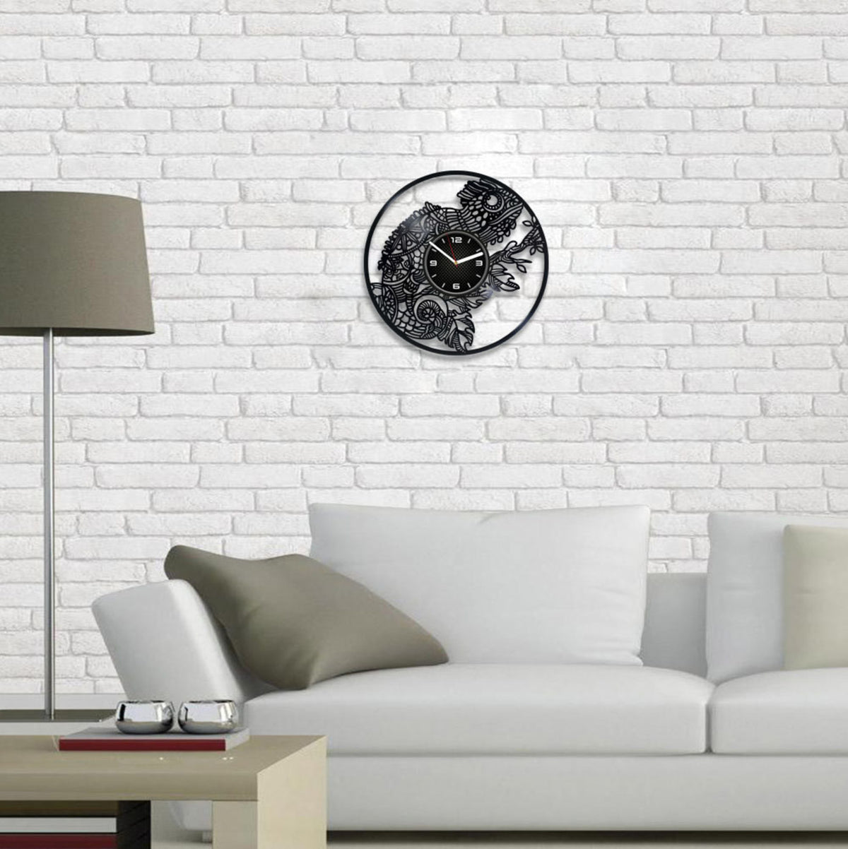 Chameleon Vinyl Record Round Clock Animals Wall Art Cute Decor For Playroom Chameleon Decor Creative Wedding Gift For Couple