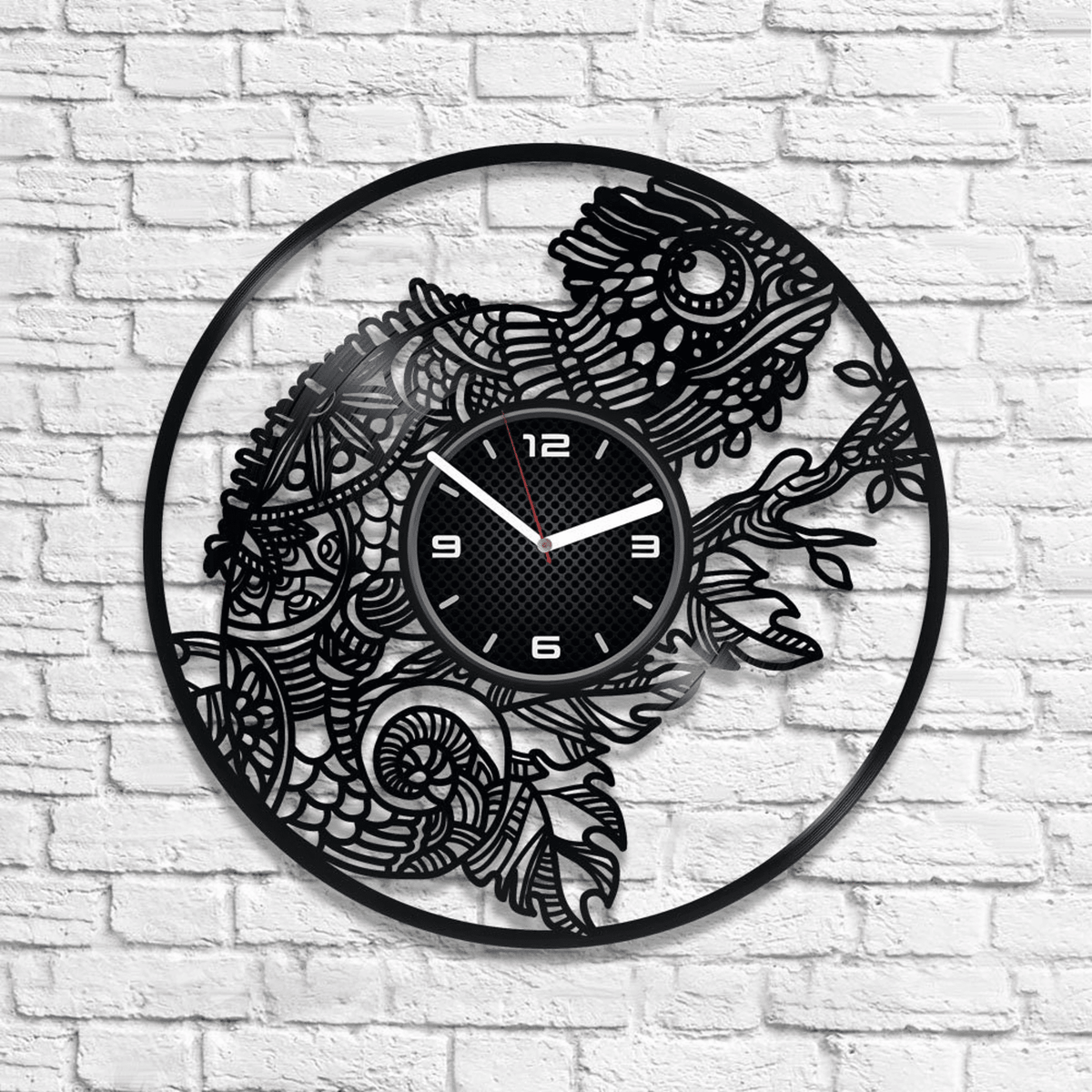 Chameleon Vinyl Record Round Clock Animals Wall Art Cute Decor For Playroom Chameleon Decor Creative Wedding Gift For Couple