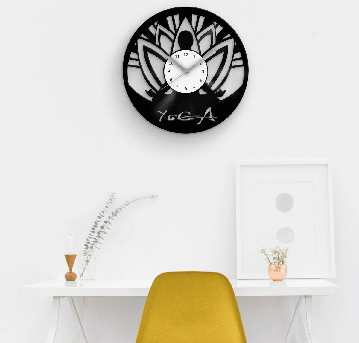 Yoga Lover Gifts, Bedroom Wall Decor, Meditation and Spiritual Healing, Vinyl Clock, Minimalist Clocks, Buddhist Art, Lotus Flower Artwork