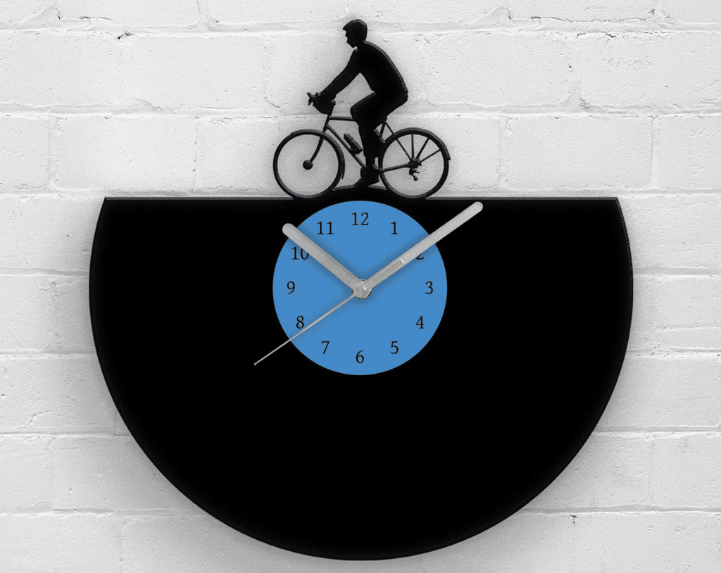 Birthday Gift for Him - Cycling Men Wall Decor - Vinyl Clocks - Old Record Clock - Cyclist Man - Bicycle Boy Decoration - Kids Room Art